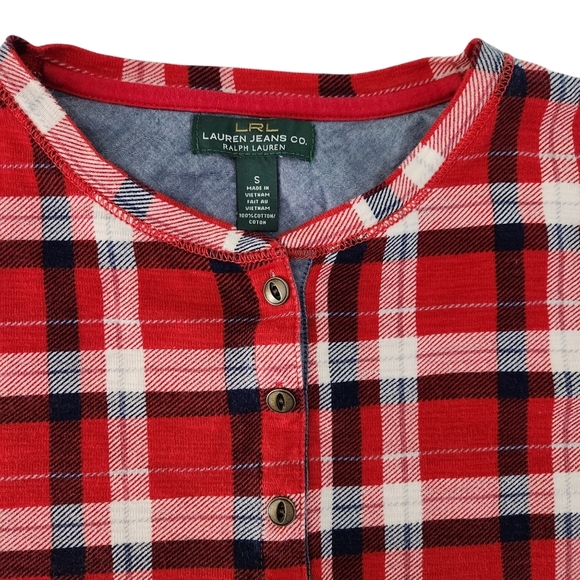 LAUREN JEANS CO. red plaid henley top small - Picture 4 of 10